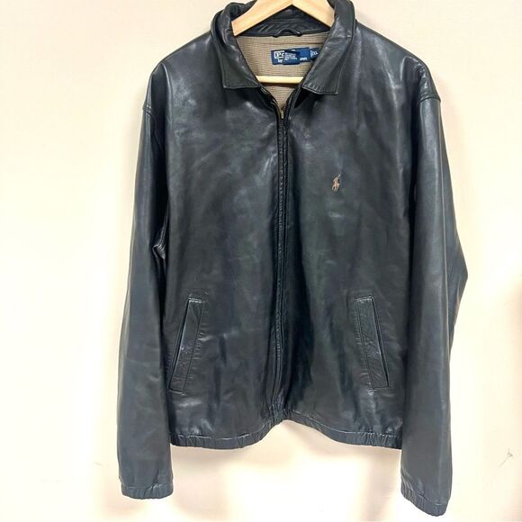 Ralph Lauren vintage black leather bomber jacket XL - Picture 1 of 11